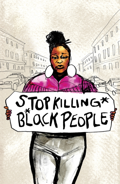 Portrait of Baltimore community activist and artist Amorous Ebony by Micah Bazant. 
Created in May 2015 during the Baltimore uprisings following the murder of Freddie Gray.